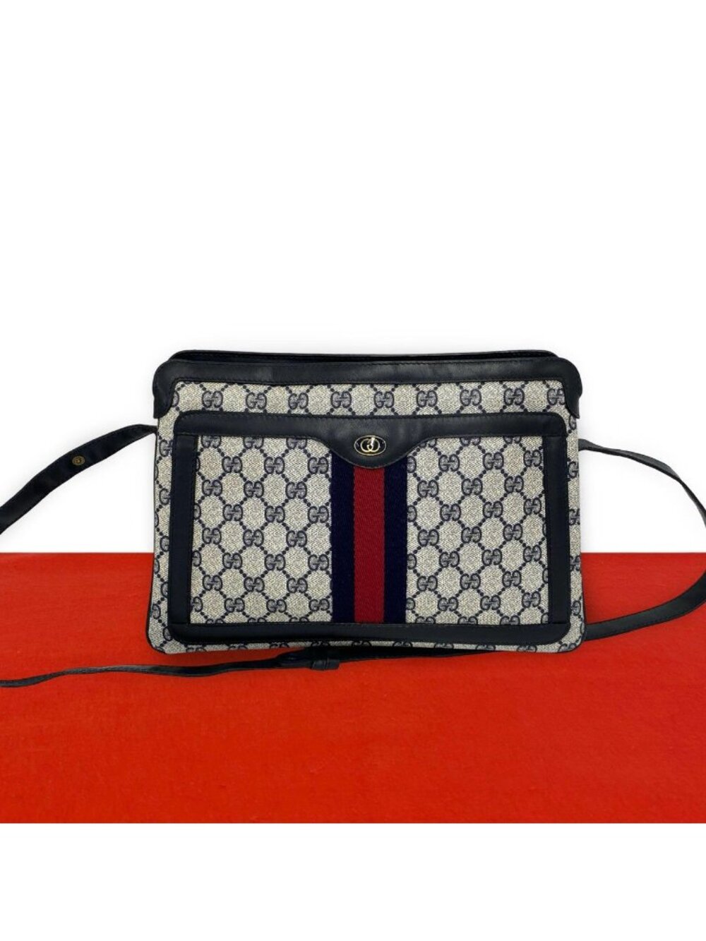 Gucci Vintage Sherry Line GG Logo Pattern Leather Shoulder Bag Crossbody Navy